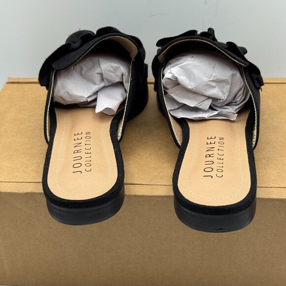 Journee Collection Womens Kessie Black Ruffle Slip-On Mule Flats Size 8.5 NEW - Picture 4 of 10